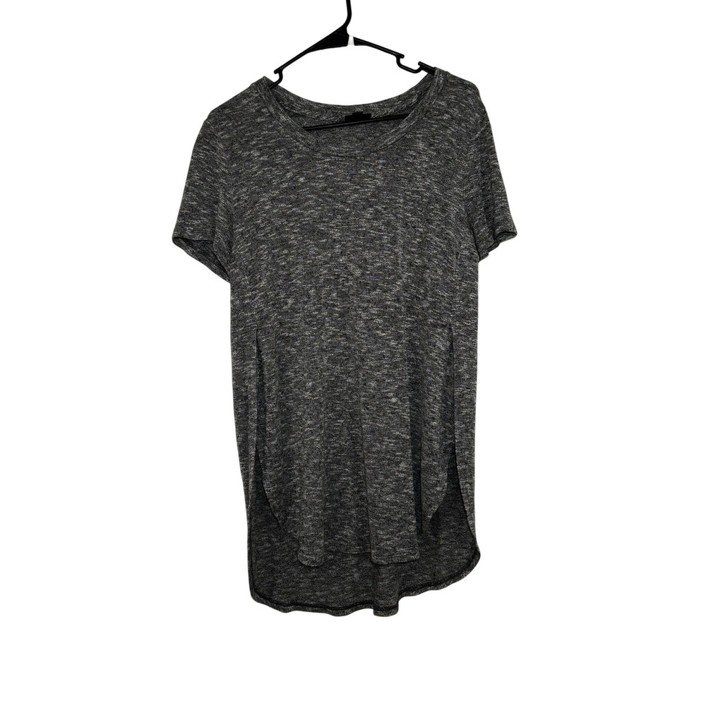 Mossimo Womens Gray Space Dye Short Sleeve Tunic Top Side Slit High‎ Low Medium